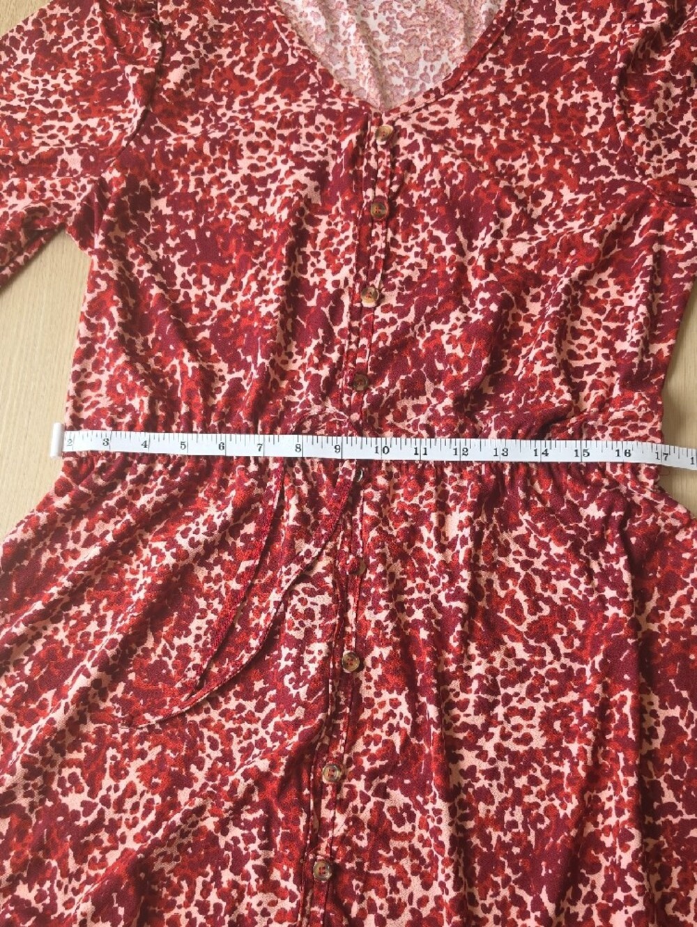 Vero Moda Red & Pink Button-Front Drawstring Mini Dress - Picture 5 of 7